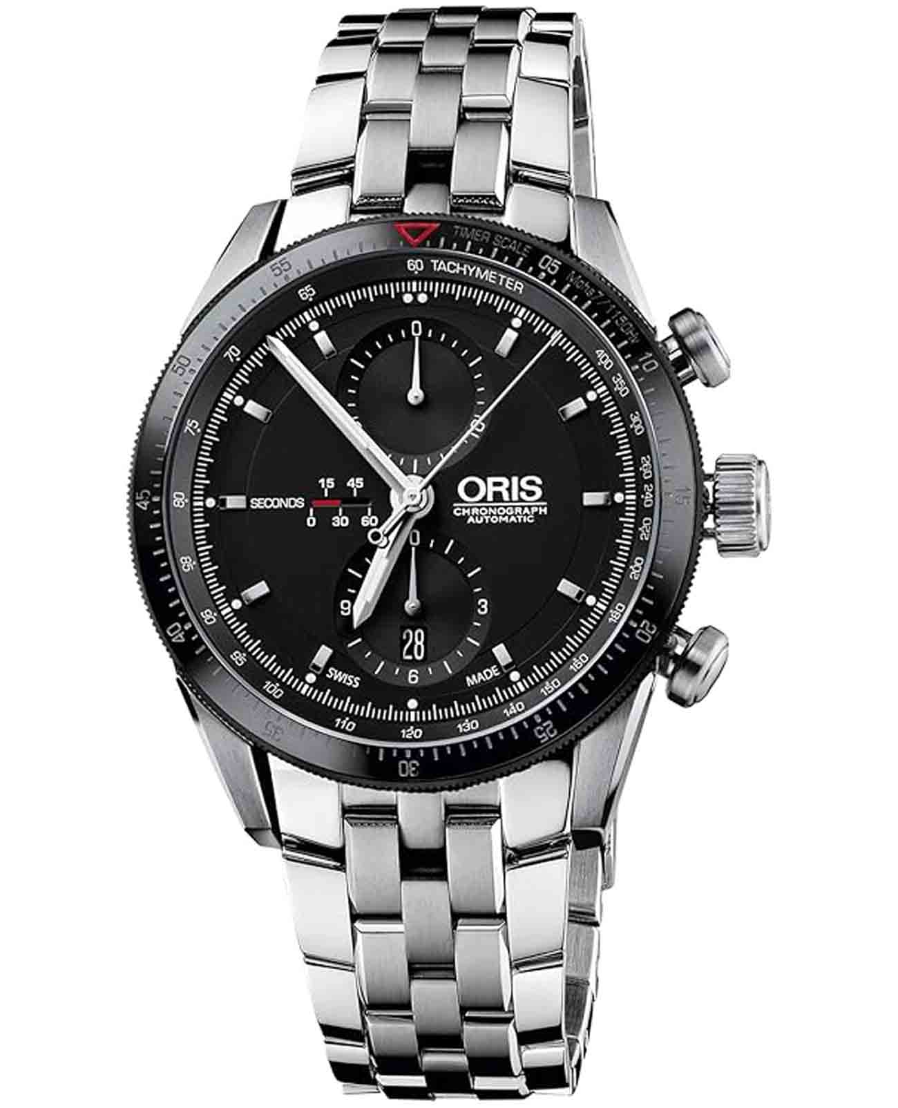 Oris Oris Artix 01 674 7661 4434-07 8 22 85  01 674 7661 4434-07 8 22 85 механические мужские часы черный циферблат, браслет нержавеющая сталь — вид спереди